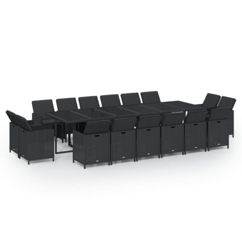 17-Piece Garden Dining Set with Cushions Poly Rattan Wicker Outdoor Patio Furniture Black