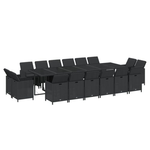 17-Piece Garden Dining Set with Cushions Poly Rattan Wicker Outdoor Patio Furniture Black - Image 3