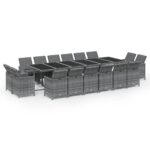 17-Piece Garden Dining Set with Cushions Poly Rattan Wicker Outdoor Patio Furniture Grey
