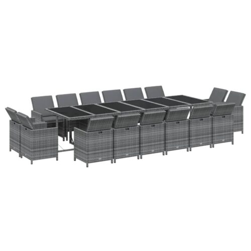 17-Piece Garden Dining Set with Cushions Poly Rattan Wicker Outdoor Patio Furniture Grey - Image 3