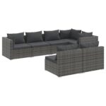 7-Piece Garden Lounge Set with Cushions Grey Poly Rattan Wicker Outdoor Patio Furniture