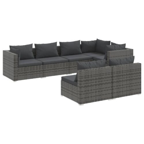 7-Piece Garden Lounge Set with Cushions Grey Poly Rattan Wicker Outdoor Patio Furniture