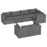 7-Piece Garden Lounge Set with Cushions Grey Poly Rattan Wicker Outdoor Patio Furniture