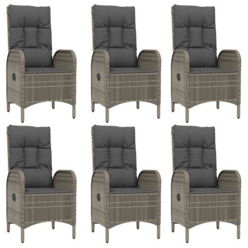7-Piece Garden Dining Set with Cushions Black Grey Poly Rattan Wicker Outdoor Patio Furniture - Image 4