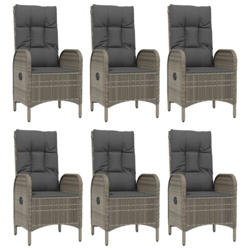 7-Piece Garden Dining Set with Cushions Black Grey Poly Rattan Wicker Outdoor Patio Furniture - Image 4