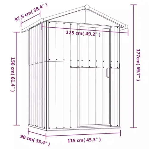 Garden Shed Green 126x97.5x177cm Galvanised Steel - Image 2