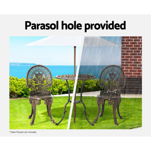 Gardeon 3PC Patio Furniture Outdoor Bistro Set Dining Chairs Aluminium Bronze - Image 4
