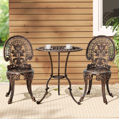 Gardeon 3PC Patio Furniture Outdoor Bistro Set Dining Chairs Aluminium Bronze - Image 7