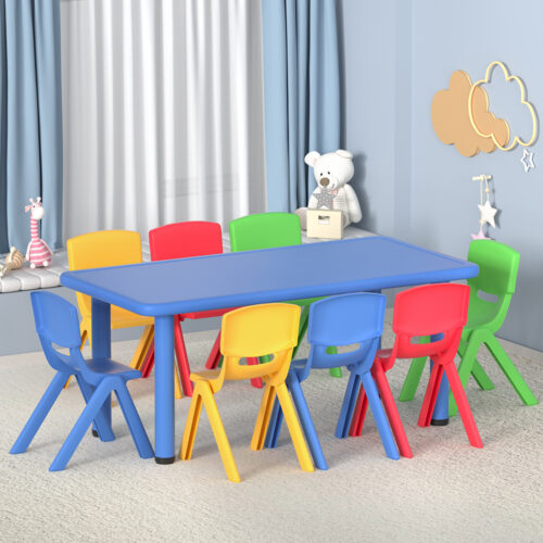 Keezi 9PCS Kids Table and Chairs Set Children Study Desk Furniture Plastic 8 Chairs - Image 7