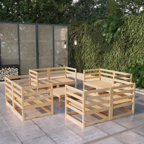 9-Piece Garden Lounge Set Pine Wood Outdoor Patio Furniture - Image 2