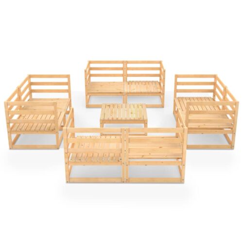 9-Piece Garden Lounge Set Pine Wood Outdoor Patio Furniture - Image 3