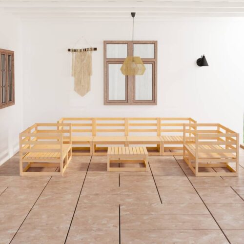 9-Piece Garden Lounge Set Pine Wood Outdoor Patio Furniture - Image 2