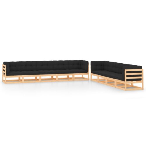 9-Piece Garden Lounge Set with Anthracite Cushions Pine Wood Outdoor Patio Furniture