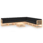 9-Piece Garden Lounge Set with Anthracite Cushions Pine Wood Outdoor Patio Furniture