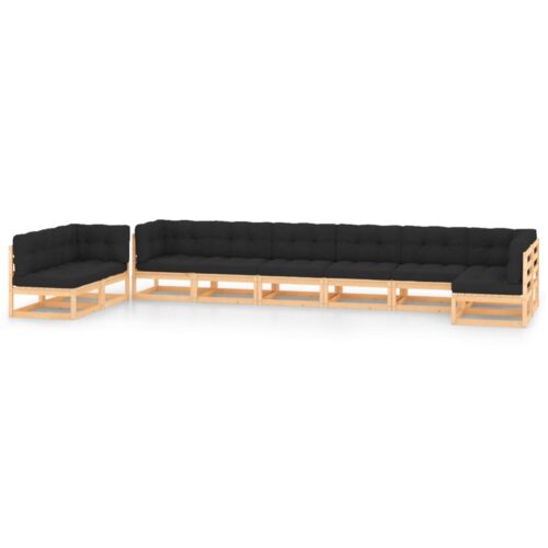 9-Piece Garden Lounge Set with Anthracite Cushions Pine Wood Outdoor Patio Furniture