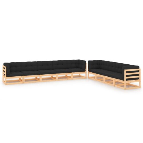 9-Piece Garden Lounge Set with Anthracite Cushions Pine Wood Outdoor Patio Furniture