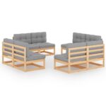 8-Piece Garden Lounge Set with Cushions Pine Wood Outdoor Patio Furniture