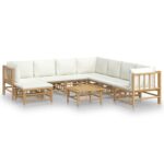 9-Piece Garden Lounge Set with Cream White Cushions Bamboo Outdoor Patio Furniture