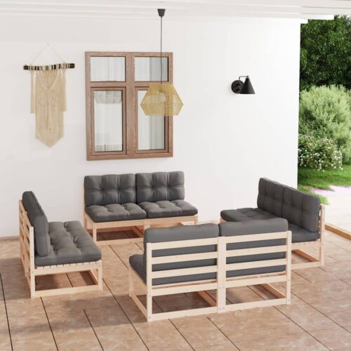 8-Piece Garden Lounge Set with Cushions Pine Wood Outdoor Patio Furniture - Image 2