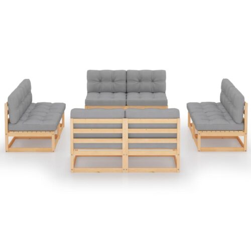 8-Piece Garden Lounge Set with Cushions Pine Wood Outdoor Patio Furniture - Image 3