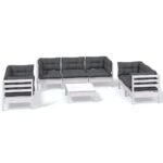 8-Piece Garden Lounge Set with Cushions Pine Wood Outdoor Patio Furniture