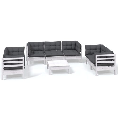 8-Piece Garden Lounge Set with Cushions Pine Wood Outdoor Patio Furniture