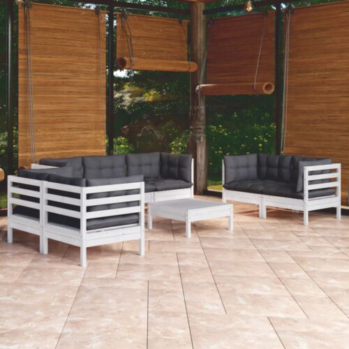8-Piece Garden Lounge Set with Cushions Pine Wood Outdoor Patio Furniture - Image 2