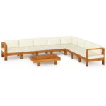 9-Piece Garden Lounge Set with Cream White Cushions Acacia Wood Outdoor Patio Furniture