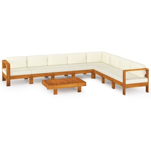 9-Piece Garden Lounge Set with Cream White Cushions Acacia Wood Outdoor Patio Furniture
