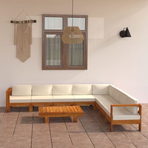 9-Piece Garden Lounge Set with Cream White Cushions Acacia Wood Outdoor Patio Furniture - Image 2