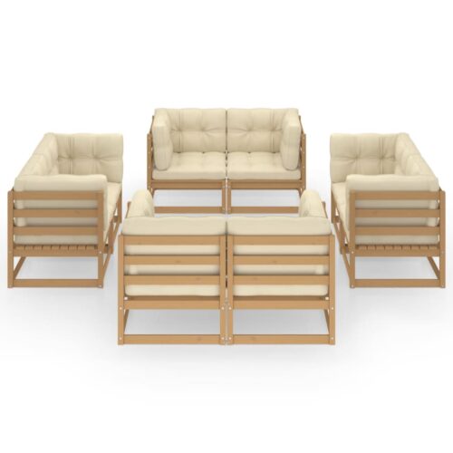 8-Piece Garden Lounge Set with Cushions Pine Wood Outdoor Patio Furniture - Image 3