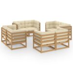 8-Piece Garden Lounge Set with Cushions Pine Wood Outdoor Patio Furniture