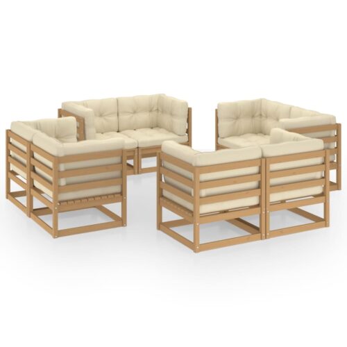 8-Piece Garden Lounge Set with Cushions Pine Wood Outdoor Patio Furniture