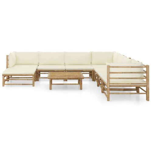 9-Piece Garden Lounge Set with Cream White Cushions Bamboo Outdoor Patio Furniture - Image 2
