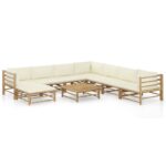 9-Piece Garden Lounge Set with Cream White Cushions Bamboo Outdoor Patio Furniture