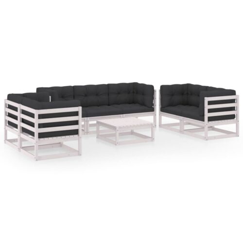 8-Piece Garden Lounge Set with Cushions Pine Wood Outdoor Patio Furniture