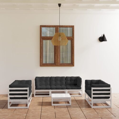 8-Piece Garden Lounge Set with Cushions Pine Wood Outdoor Patio Furniture - Image 2