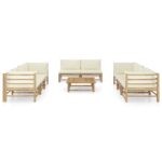 9-Piece Garden Lounge Set with Cream White Cushions Bamboo Outdoor Patio Furniture