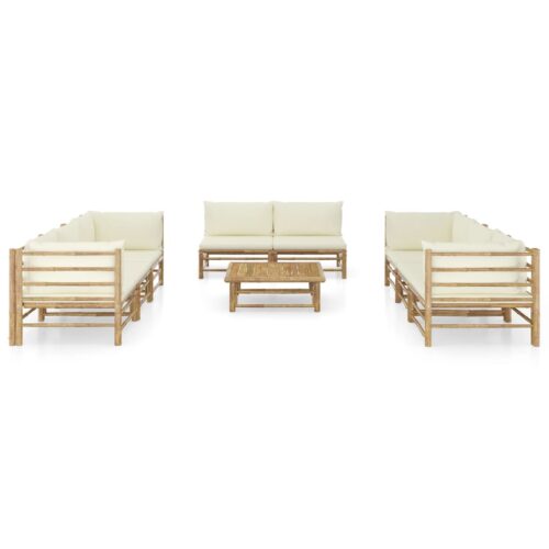 9-Piece Garden Lounge Set with Cream White Cushions Bamboo Outdoor Patio Furniture
