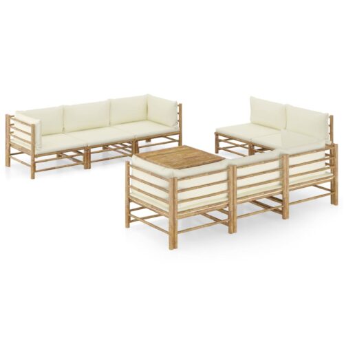 9-Piece Garden Lounge Set with Cream White Cushions Bamboo Outdoor Patio Furniture - Image 2