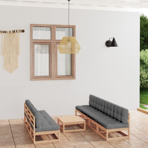 8-Piece Garden Lounge Set with Cushions Pine Wood Outdoor Patio Furniture - Image 2