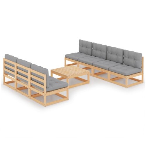 8-Piece Garden Lounge Set with Cushions Pine Wood Outdoor Patio Furniture - Image 3