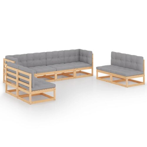 8-Piece Garden Lounge Set with Cushions Pine Wood Outdoor Patio Furniture