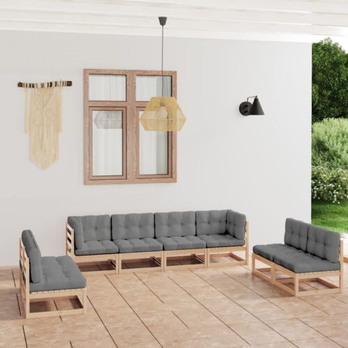 8-Piece Garden Lounge Set with Cushions Pine Wood Outdoor Patio Furniture - Image 2