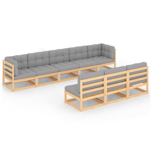 8-Piece Garden Lounge Set with Cushions Pine Wood Outdoor Patio Furniture