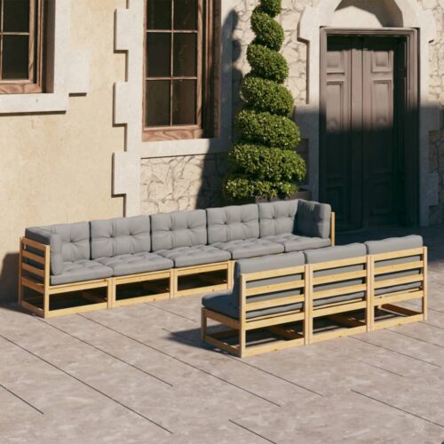 8-Piece Garden Lounge Set with Cushions Pine Wood Outdoor Patio Furniture - Image 2