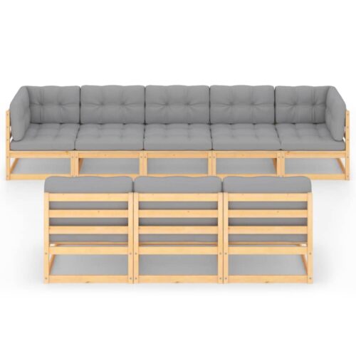 8-Piece Garden Lounge Set with Cushions Pine Wood Outdoor Patio Furniture - Image 3