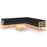 8-Piece Garden Lounge Set with Cushions Pine Wood Outdoor Patio Furniture