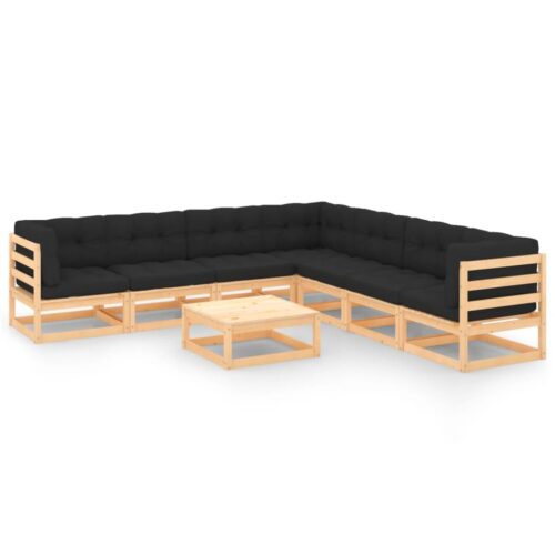 8-Piece Garden Lounge Set with Cushions Pine Wood Outdoor Patio Furniture