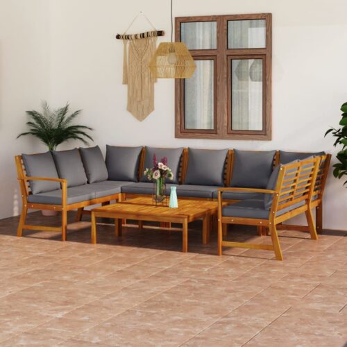 9-Piece Garden Lounge Set with Cushion Acacia Wood Timber Outdoor Patio Furniture - Image 2